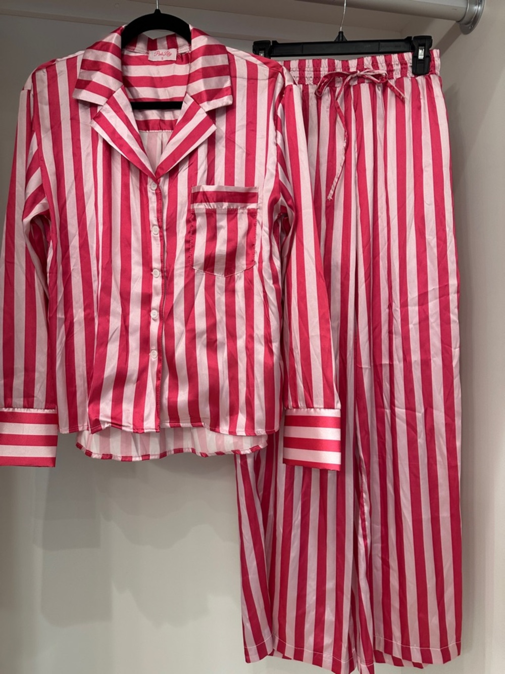 Pink Lily small  Pink and White Stripe Pajama Set .  Like new